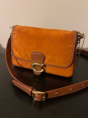 Coach Orange Suede and Leather Crossbody with Gold Hardware
